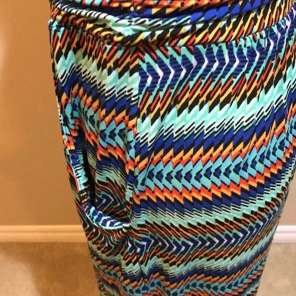 Donna Ricco New York Blue/Green/Orange Striped Halter Maxi Dress w/Pockets-Sz 6 - Picture 5 of 5